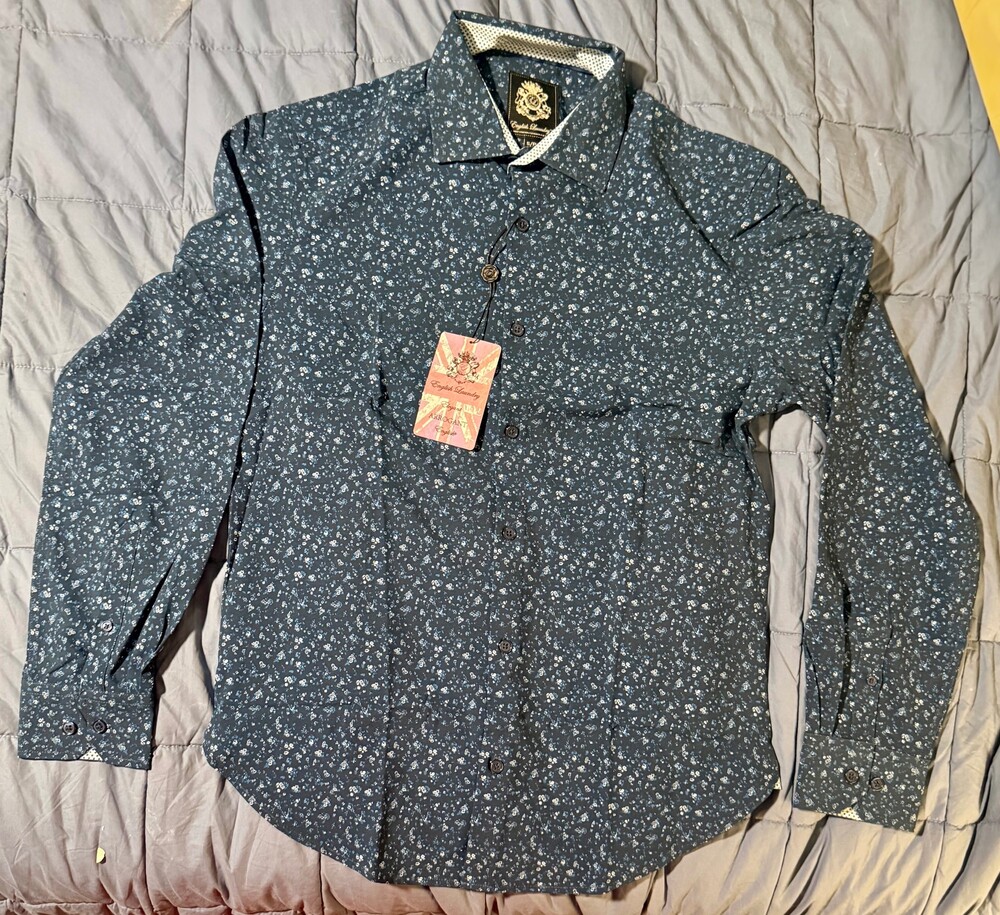 English Laundry Men's Shirt Size S Blue Floral Pattern ELN0745